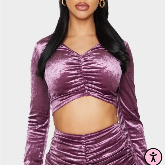 PLT Velvet Crop Top & Biker Short Set - Picture 2 of 6